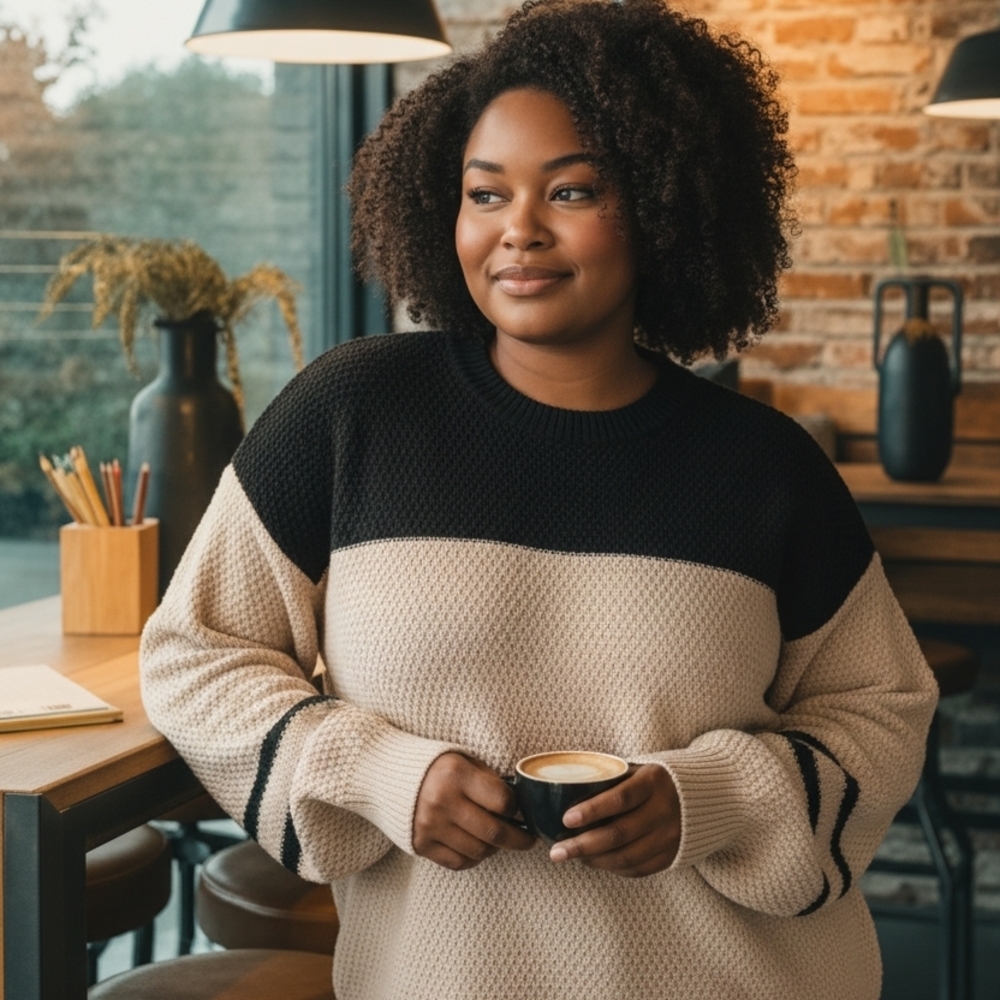 Women's Black and Cream Sweater